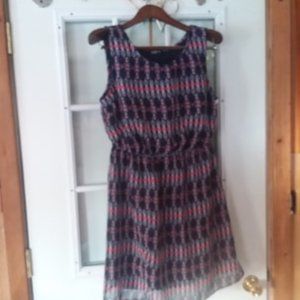 Sz 1X Navy Geometric Knee Length Dress Induldge